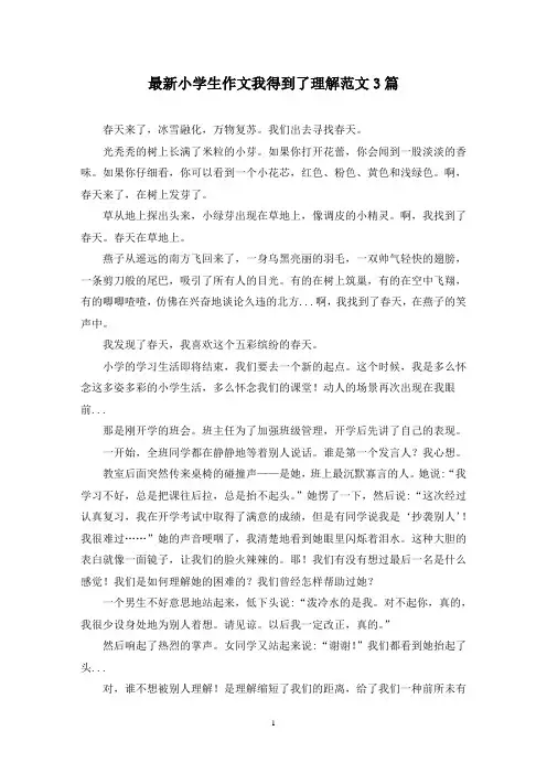 最新小学生作文我得到了理解范文3篇
