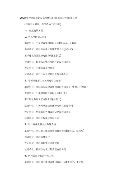 度浙江省建设工程钱江杯奖
