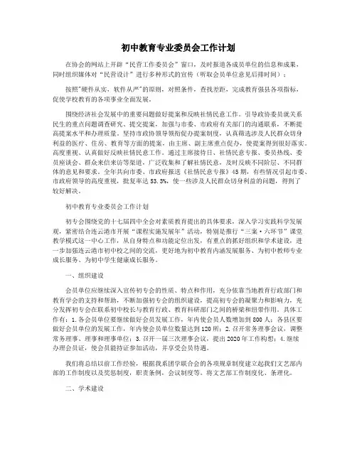 初中教育专业委员会工作计划