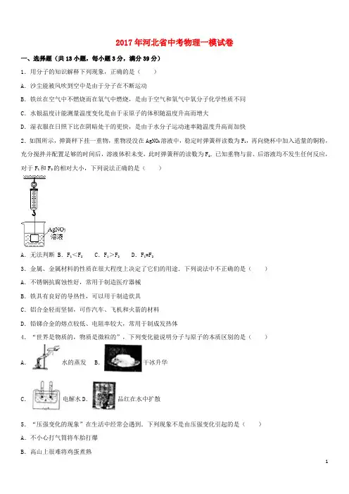 河北省2017年中考物理一模试卷(含解析)