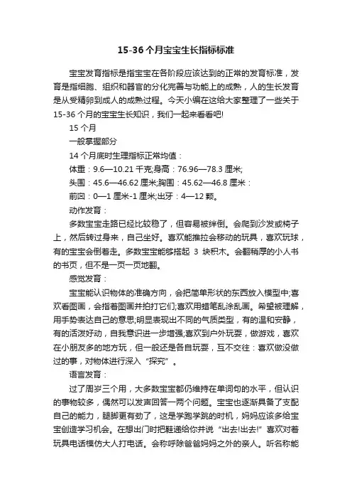 15-36个月宝宝生长指标标准