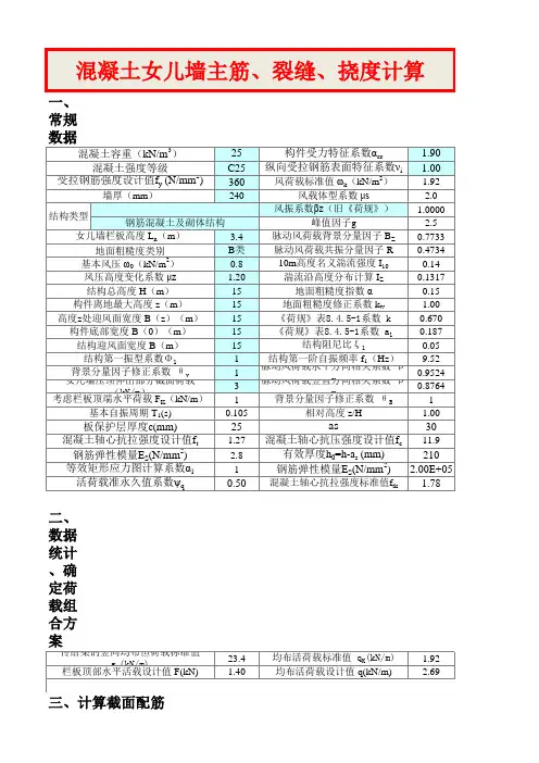 混凝土女儿墙主筋计算EXCEL2003