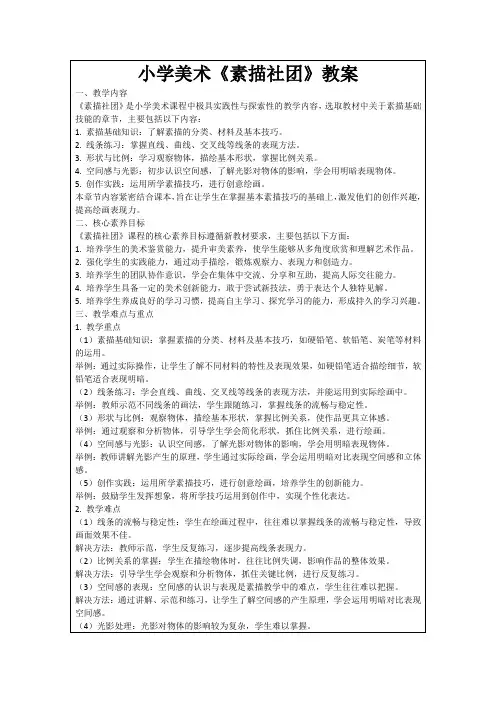 小学美术《素描社团》教案
