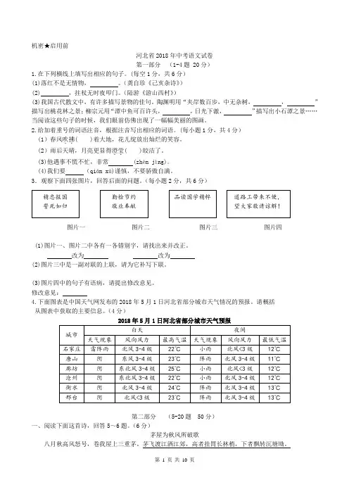 039.2018年河北省中考语文试题及答案(中考真题附答案)
