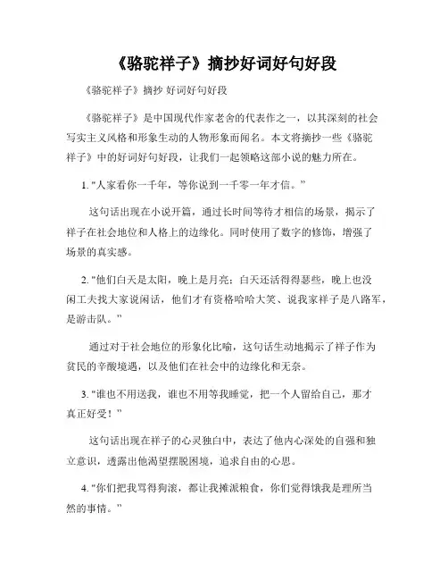 《骆驼祥子》摘抄好词好句好段