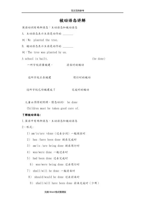 被动语态讲解和练习带答案