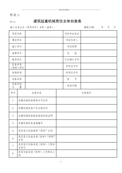 建筑起重机械设备自查企业汇总表格