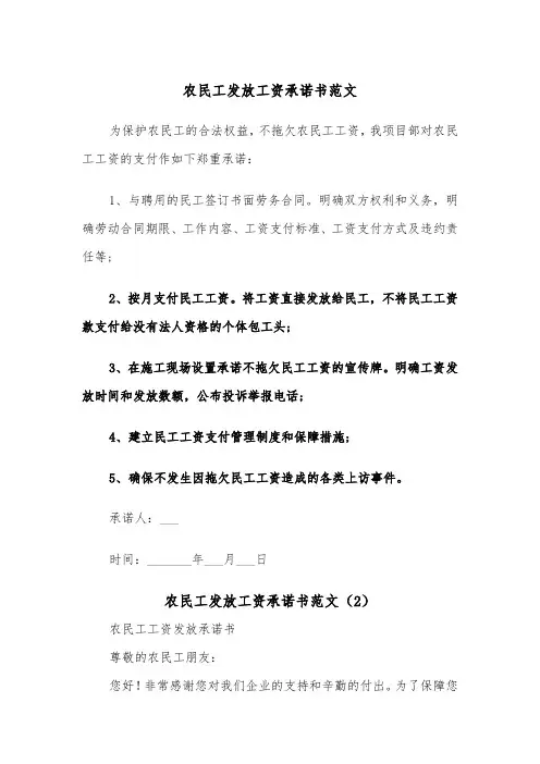 农民工发放工资承诺书范文（2篇）