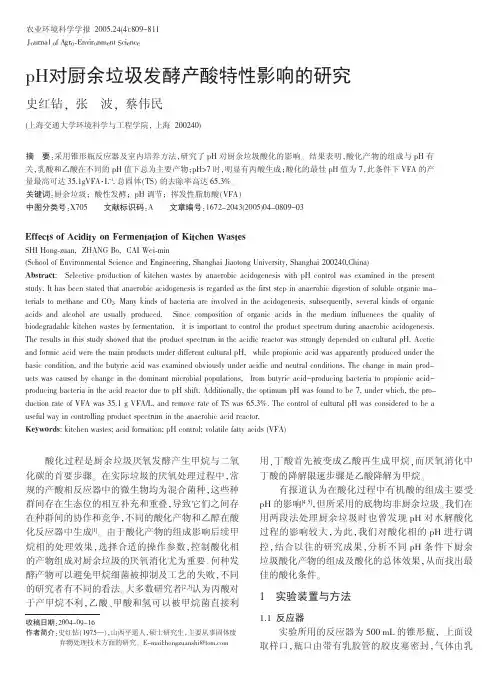 pH对厨余垃圾发酵产酸特性影响的研究