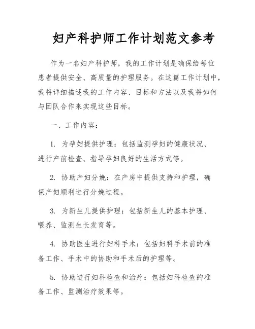 妇产科护师工作计划范文参考