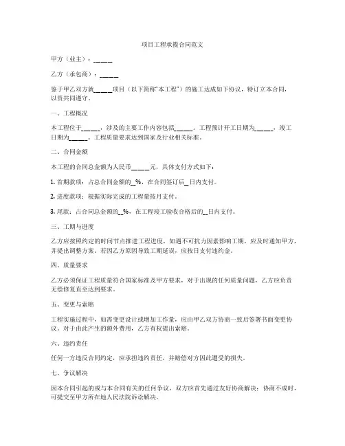 项目工程承揽合同范文