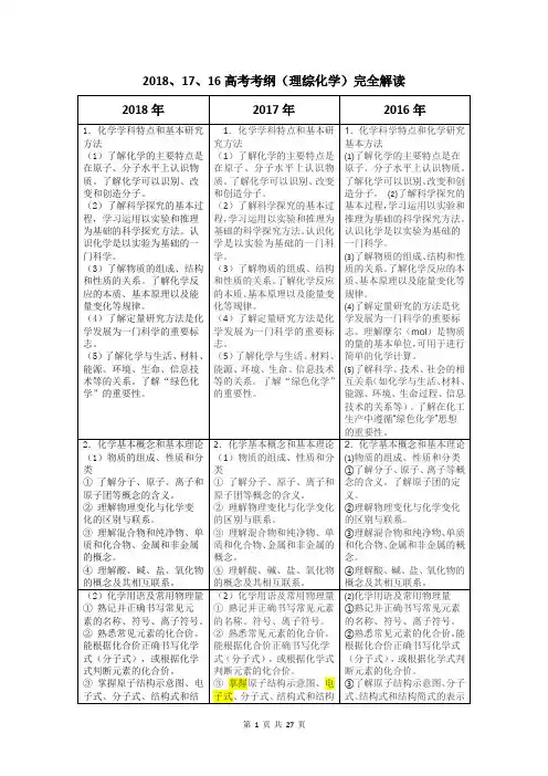 2018、17、16高考理综化学考试大纲完全解读