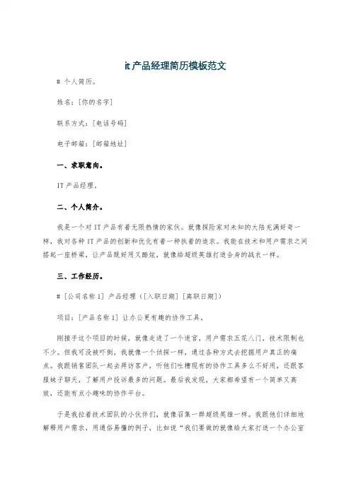 it产品经理简历模板范文