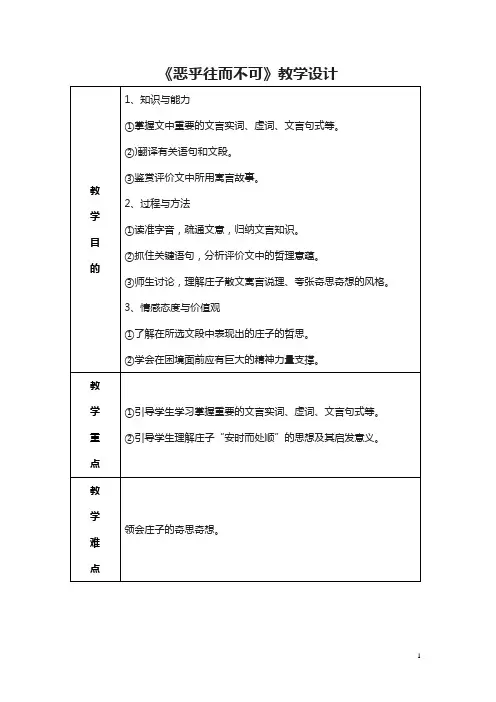 2019学年高中语文人教版选修《先秦诸子选读》教案：第五单元五 恶乎往而不可 教案2