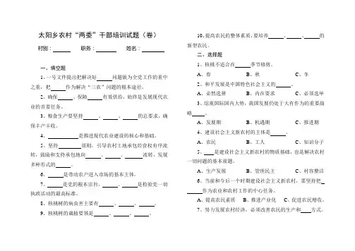 太阳乡农村两委干部培训试题