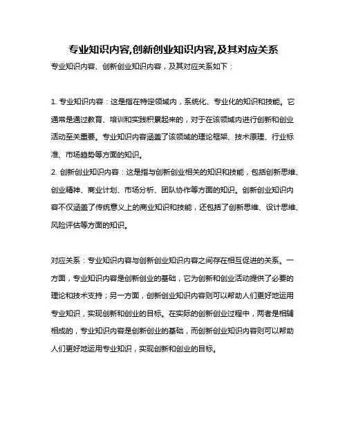 专业知识内容,创新创业知识内容,及其对应关系