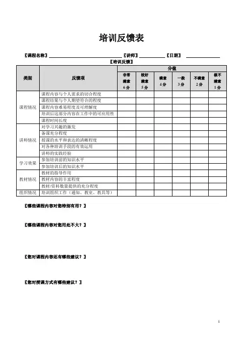 培训反馈表
