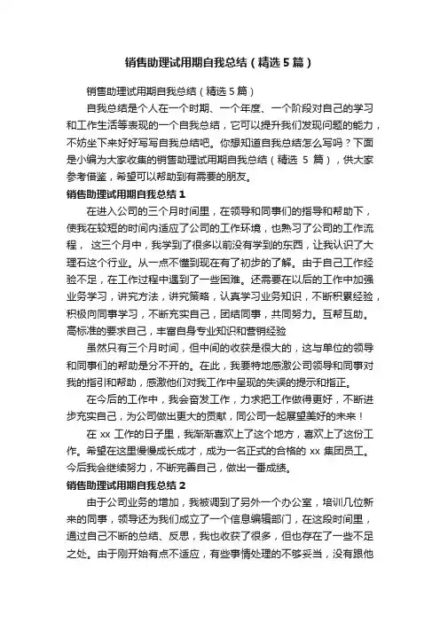 销售助理试用期自我总结（精选5篇）