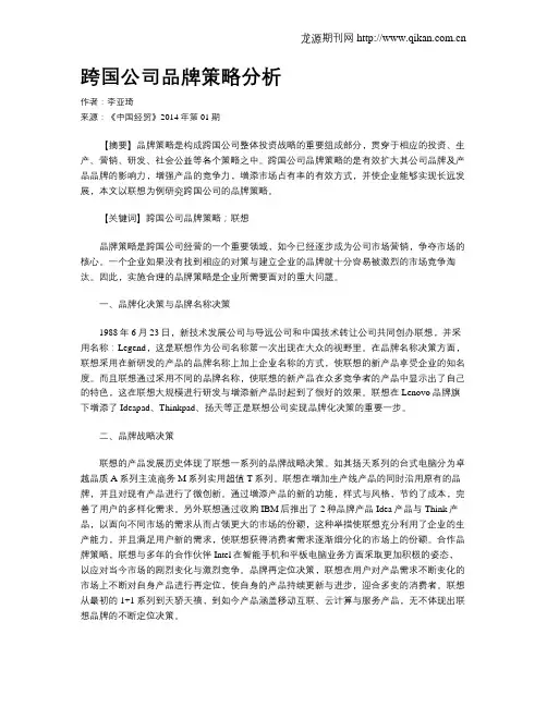 跨国公司品牌策略分析