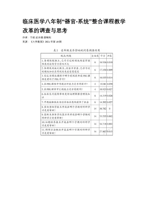 临床医学八年制“器官-系统”整合课程教学改革的调查与思考