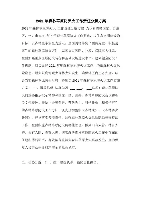 2021年森林草原防灭火工作责任分解方案