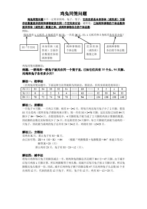 鸡兔同笼问题解法