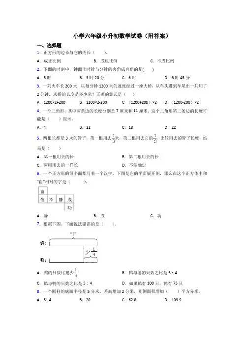 小学六年级小升初数学试卷(附答案)