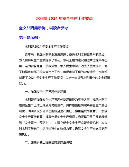 水利部2024年安全生产工作要点