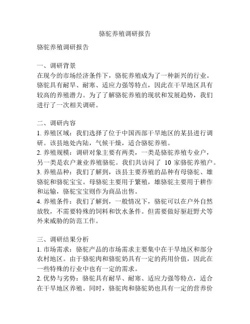 骆驼养殖调研报告