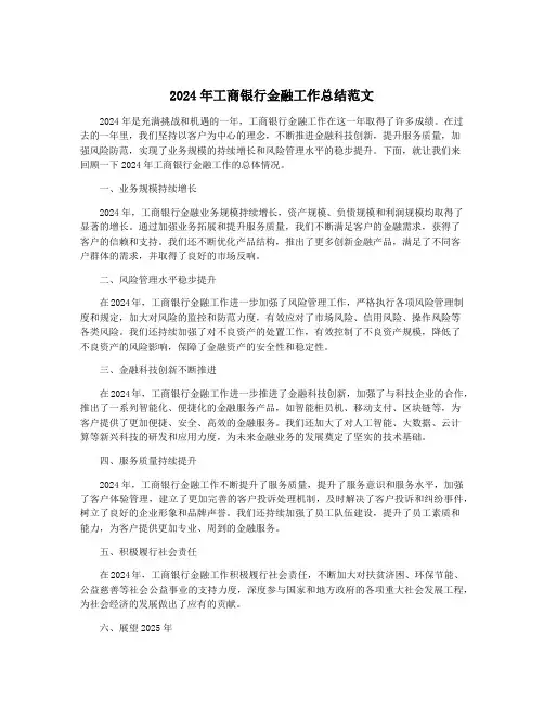 2024年工商银行金融工作总结范文