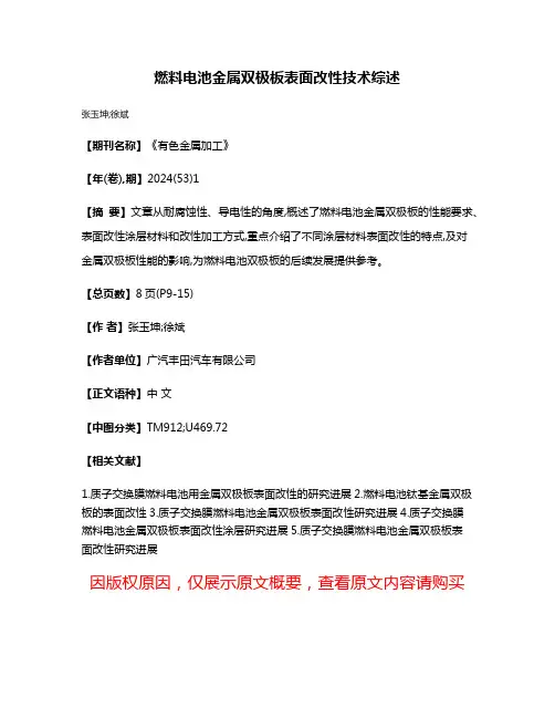 燃料电池金属双极板表面改性技术综述