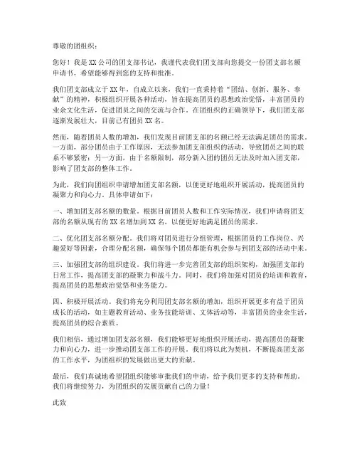 团支部名额申请书范文模板