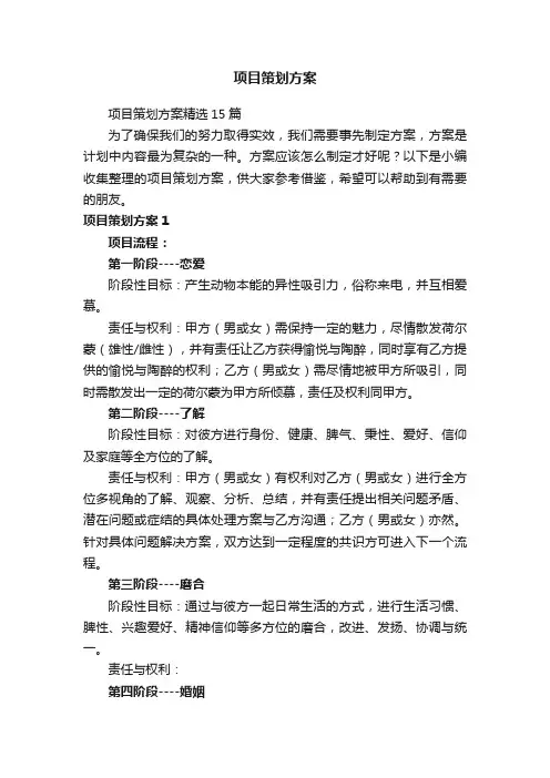 项目策划方案精选15篇