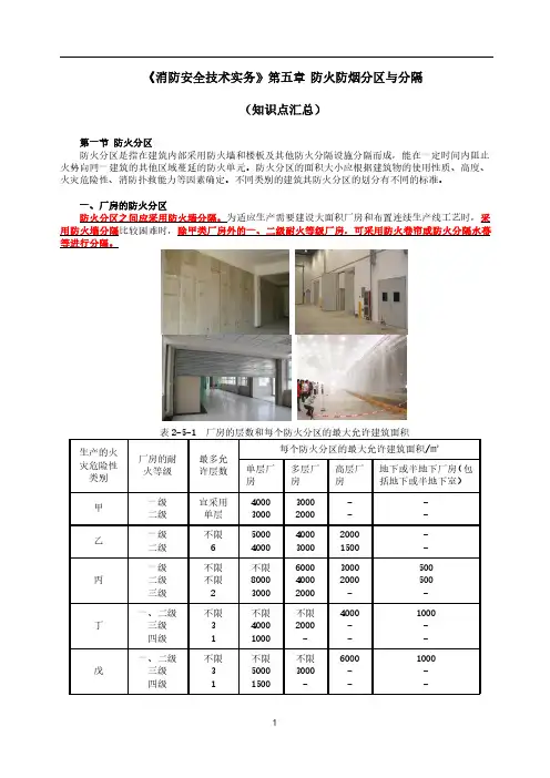 一级消防工程师《技术实务》第五章防火防烟分区与分隔(知识点汇总)