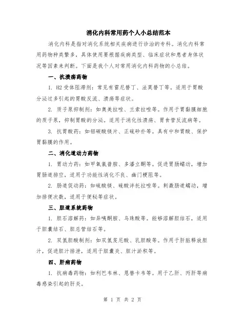 消化内科常用药个人小总结范本