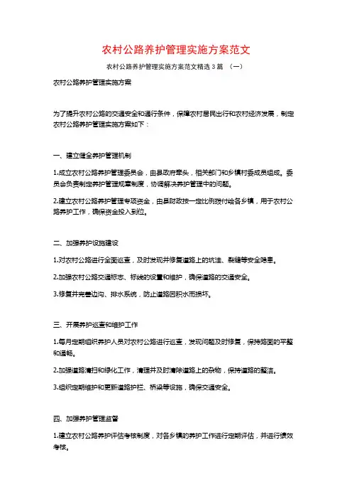 农村公路养护管理实施方案范文3篇