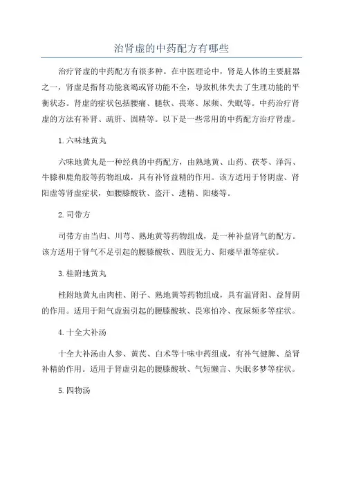 治肾虚的中药配方有哪些