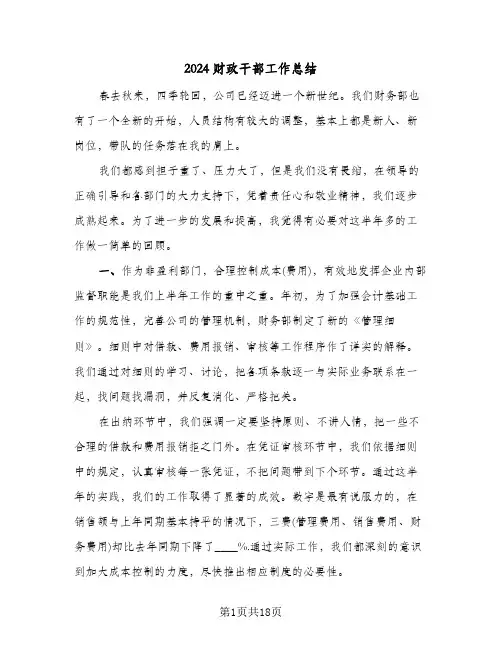 2024财政干部工作总结(6篇)