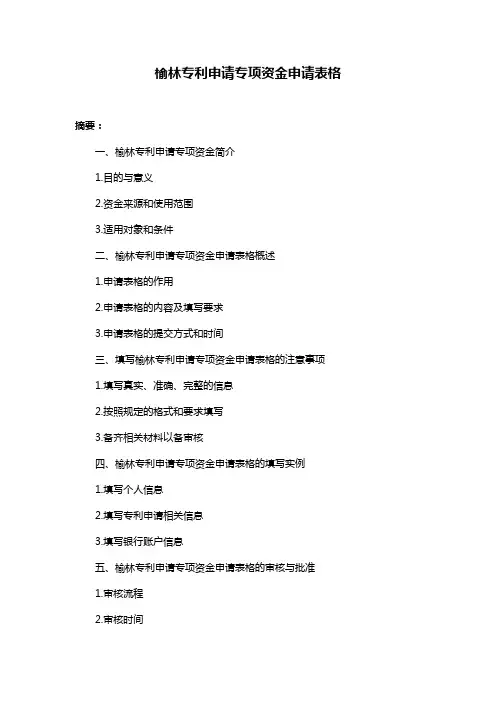 榆林专利申请专项资金申请表格