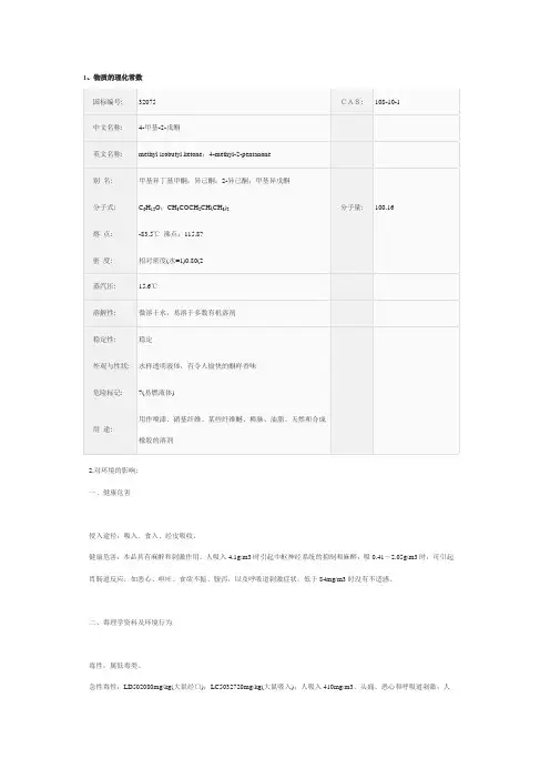 MIBK甲基异戊酮MSDS