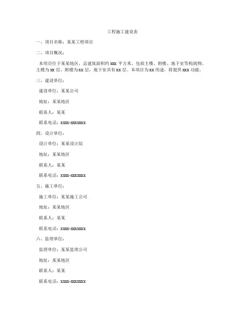 工程施工建设表