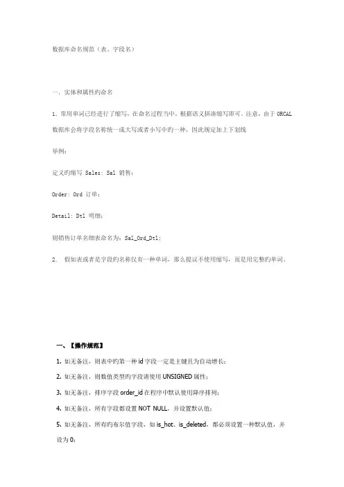 数据库命名规范表字段名