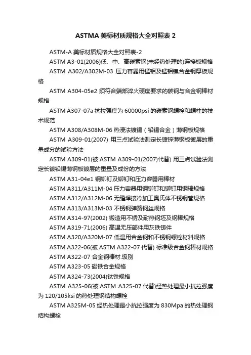 ASTMA美标材质规格大全对照表2
