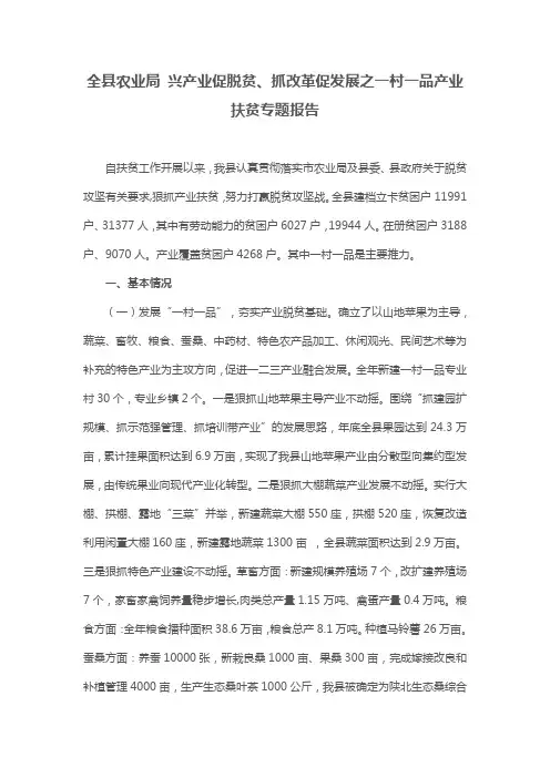 全县农业局兴产业促脱贫、抓改革促发展之一村一品产业扶贫专题报告