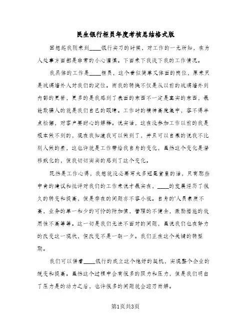 民生银行柜员年度考核总结格式版（二篇）