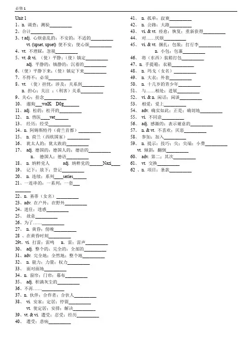 高中英语必修1 英译汉+汉译英(单词默写打印版)