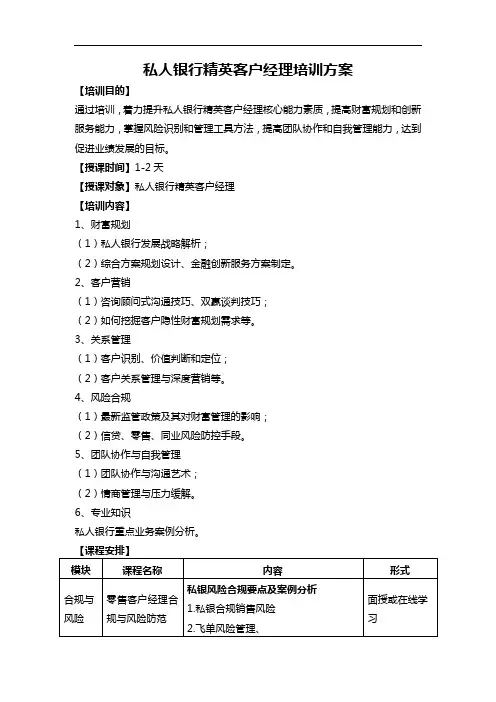私人银行精英客户经理培训方案(表格未调)