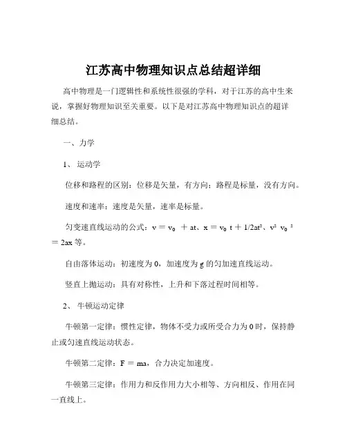 江苏高中物理知识点总结超详细