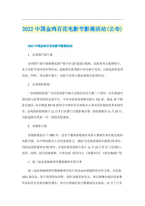 2022中国金鸡百花电影节影展活动(公布)