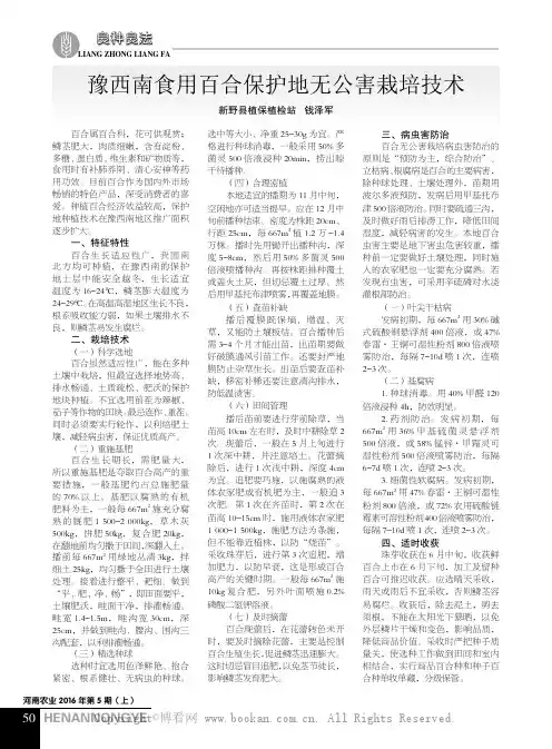 豫西南食用百合保护地无公害栽培技术